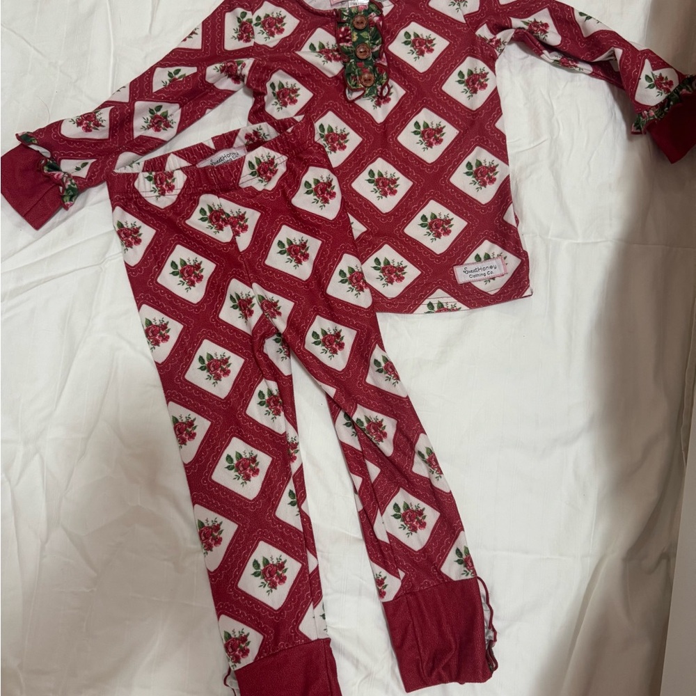 Floral Red Kids Pajamas sweet honey set